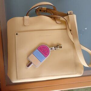 Portland Leather Medium crossbody tote and popsicle keychain flair